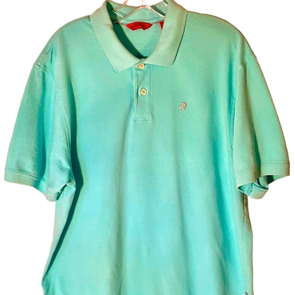 IZOD Mens Polo Shirt L Aqua Blue Cotton Vintage.
